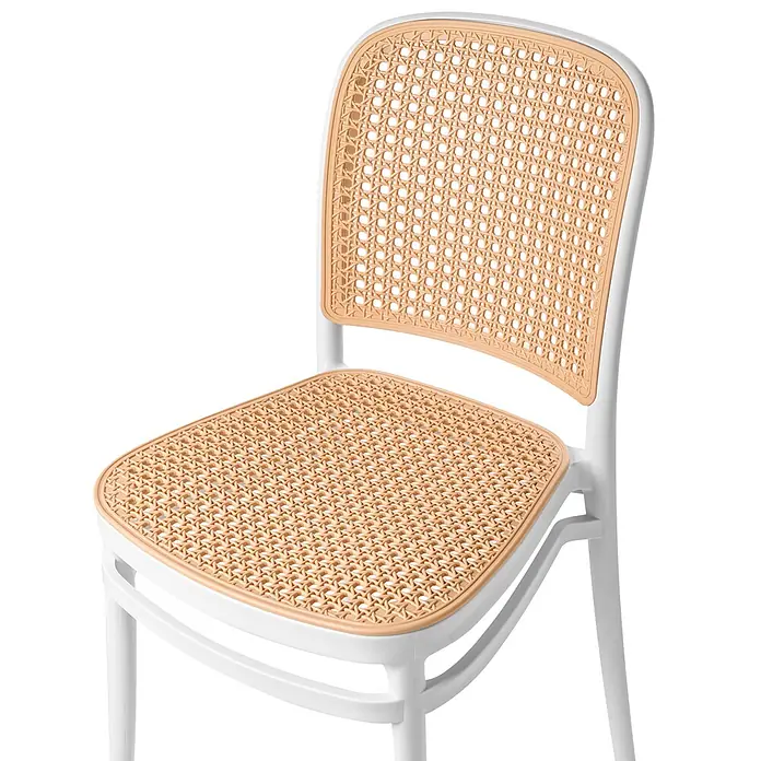 4er-Set Gartenstuhl PLOSE in Beige/Weiß -  - Weißer Stuhl mit Sitz und Rückenlehne in Naturrohr-Optik.