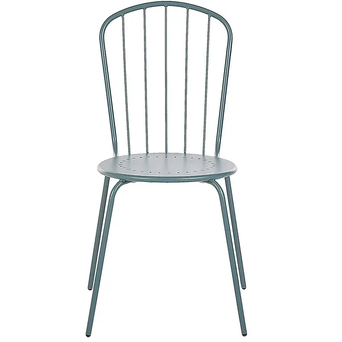 Beliani Gartenstuhl-Set CALVI - 8 Stk., Stahl, Blau, B x T x H: 40 x 47 x 89 cm - Hellgrau-grüner Metallstuhl mit Lattenrückenlehne und perforierter Sitzfläche.