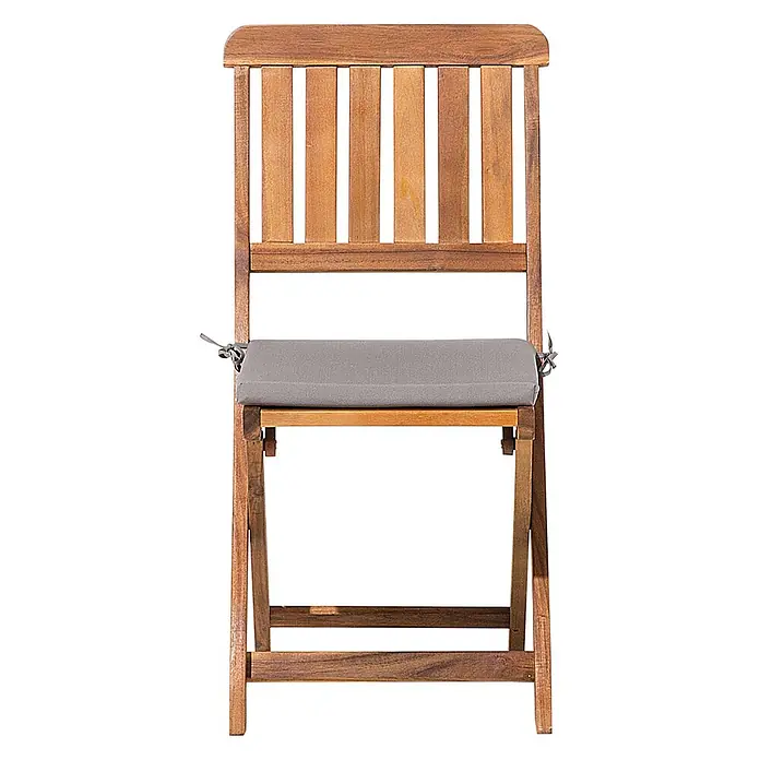 4er-Set Gartenstuhl CENTO in Braun/Grau -  - Klappbarer Holzstuhl mit Lattenrückenlehne und grauem Sitzkissen.