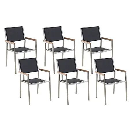 6er-Set Gartenstuhl GROSSETO in Schwarz/Silber/Braun