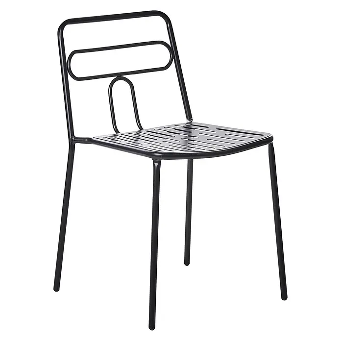 2er-Set Gartenstuhl AGEROLA in Schwarz -  - Schwarzer Metallstuhl mit Lattenrostsitzfläche und offener Rückenlehne mit rechteckigem und U-förmigem Design.