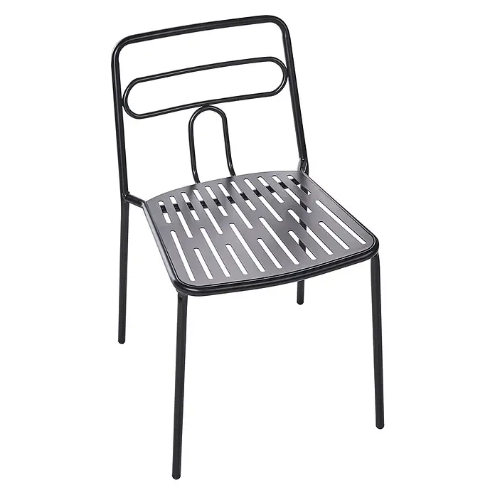 2er-Set Gartenstuhl AGEROLA in Schwarz -  - Schwarzer Metallstuhl mit Lattenrostsitz und dekorativer Rückenlehne, ideal für drinnen oder draußen.