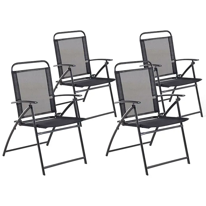 4er-Set Gartenstuhl LIVO in Schwarz -  - Vier schwarze Klappstühle mit Metallrahmen und Sitz- sowie Rückenflächen aus Netzstoff.