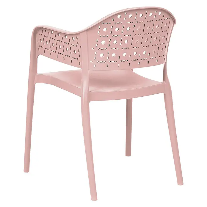 4er-Set Esszimmerstuhl NARINO in Rosa -  - Rosa Plastikstuhl mit perforierter Rückenlehne und Armlehnen.