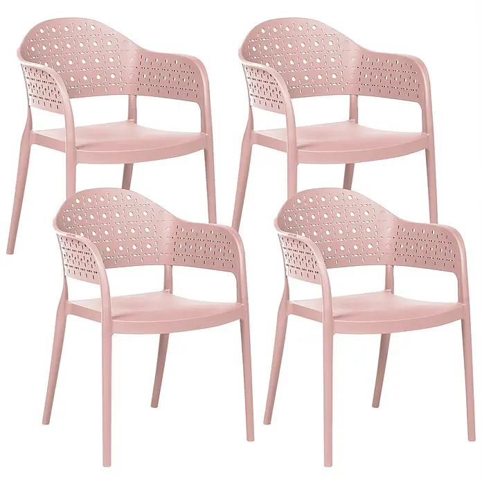 4er-Set Esszimmerstuhl NARINO in Rosa -  - Vier rosa Stühle mit perforierten Rückenlehnen und Armlehnen.