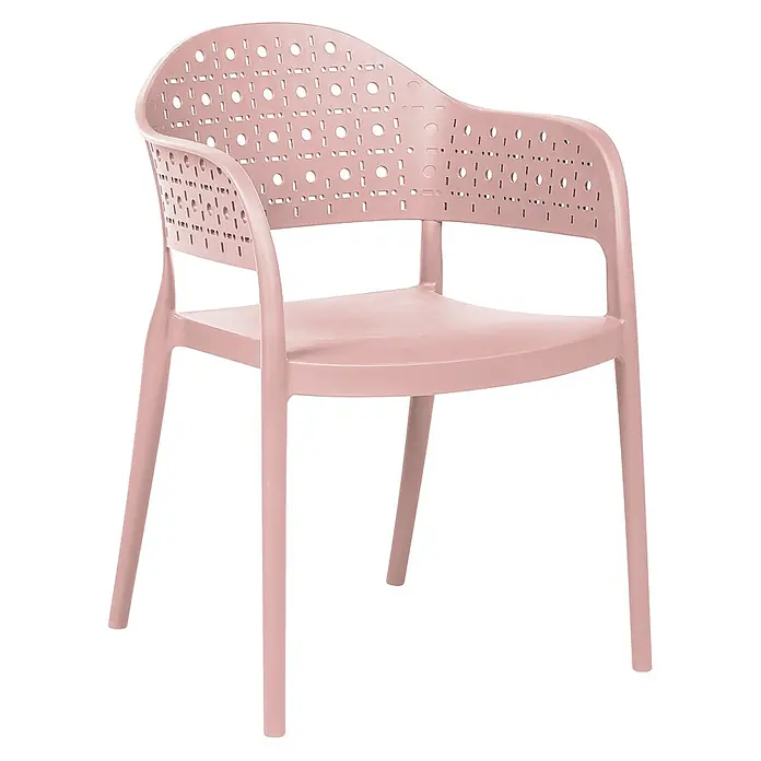 4er-Set Esszimmerstuhl NARINO in Rosa -  - Rosafarbener Plastik-Armlehnstuhl mit perforierter Rückenlehne und Armlehnen.
