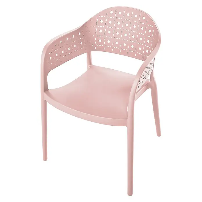 4er-Set Esszimmerstuhl NARINO in Rosa -  - Rosafarbener Plastik-Sessel mit perforierter Rückenlehne und Armlehnen.