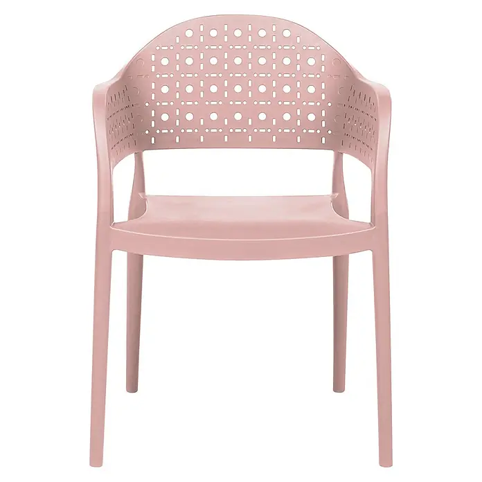 4er-Set Esszimmerstuhl NARINO in Rosa -  - Rosa Kunststoffstuhl mit perforierter Rückenlehne und Armlehnen.