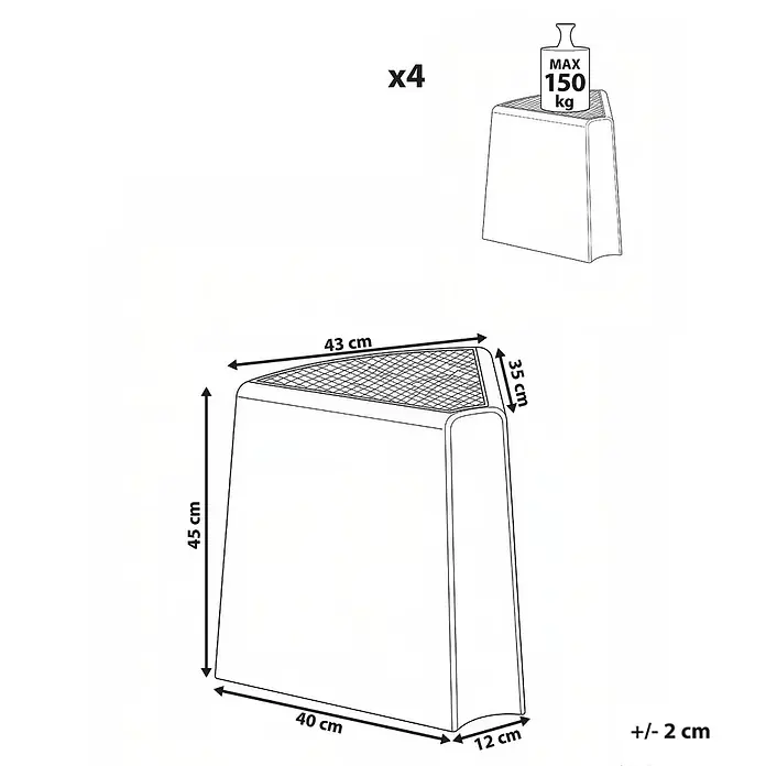 4er-Set Gartenstuhl EVROS in Beige/Braun -  - Modulhocker (x4), trapezförmig, mit dreieckiger Gitterplatte. 45 cm hoch, Platte 43x35 cm, max. 150 kg Traglast. Toleranz +/- 2 cm.