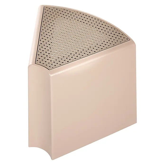4er-Set Gartenstuhl EVROS in Beige/Braun -  - Helle beige keilförmige Eckheizkörperabdeckung mit einem geflochtenen Gitter oben.
