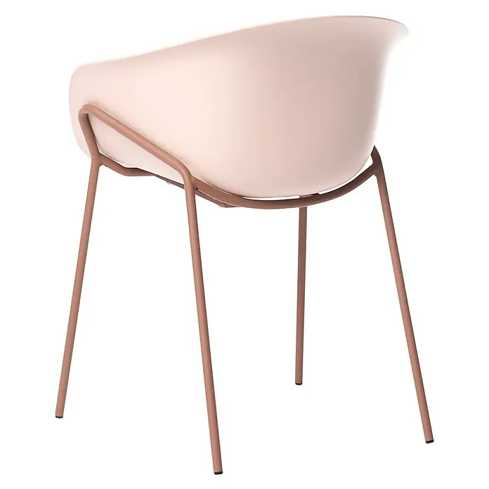 2er-Set Esszimmerstuhl METEORA in Beige/Braun -  - Hellrosa Stuhl mit geschwungener Sitzschale und kupferfarbenen Metallbeinen, von hinten gesehen.