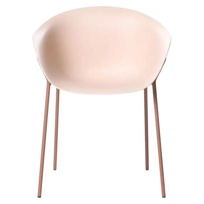 2er-Set Esszimmerstuhl METEORA in Beige/Braun -  - Hellrosa geformter Kunststoffstuhl mit roségoldenen Metallbeinen.
