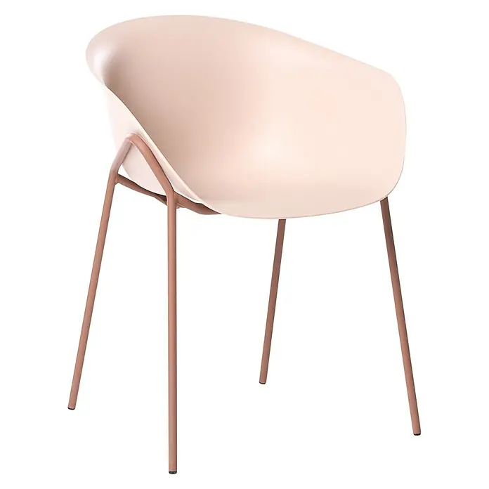 2er-Set Esszimmerstuhl METEORA in Beige/Braun -  - Gebogener hellrosafarbener Stuhl mit schlanken kupferfarbenen Metallbeinen.