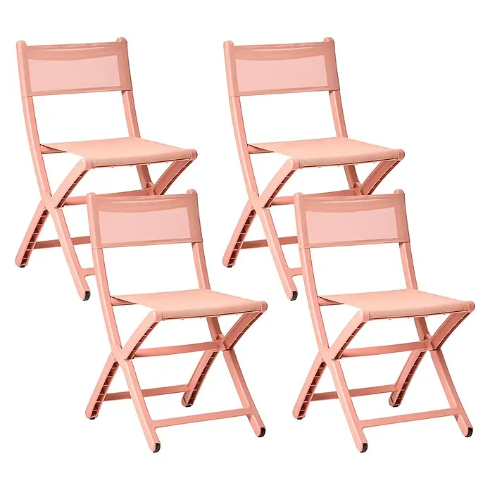 4er-Set Gartenstuhl TALCA in Rot -  - Vier rosa Klappstühle mit Kunststoffrahmen und Netzsitzflächen/-lehnen.