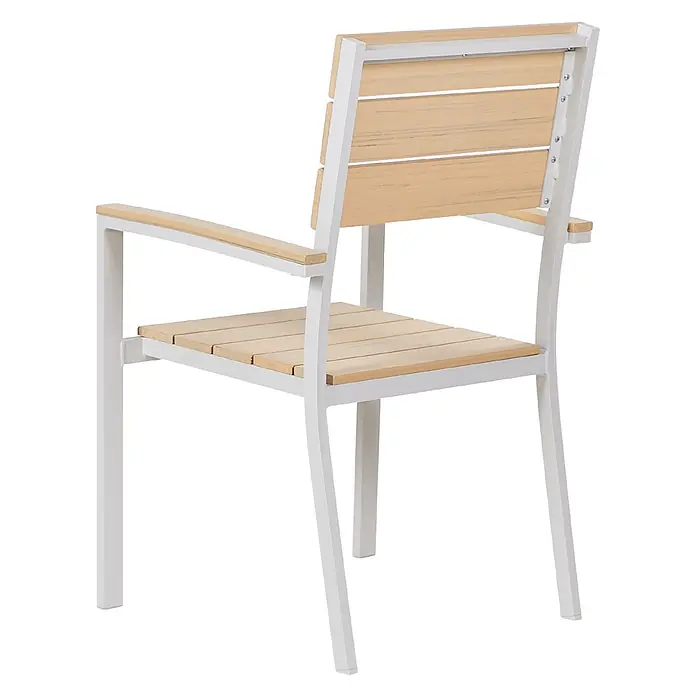 6er-Set Gartenstuhl COMO in Beige/Weiß -  - Weißer Stuhl mit hellem Holzlatten-Sitz, Rückenlehne und Armlehnen.