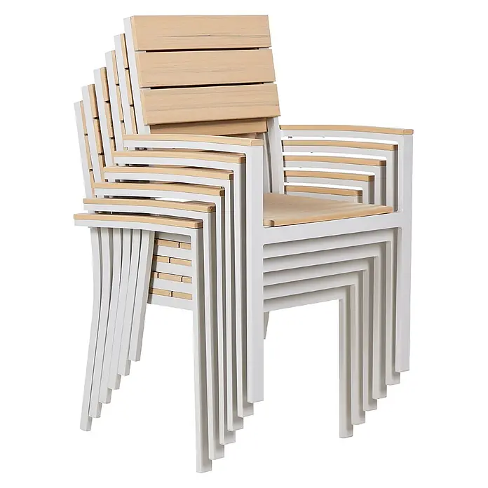 6er-Set Gartenstuhl COMO in Beige/Weiß -  - Sechs stapelbare Terrassenstühle aus weißem und hellem Holz.