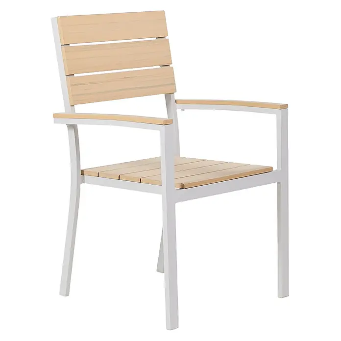 6er-Set Gartenstuhl COMO in Beige/Weiß -  - Weißer Sessel mit hellem Holzlatten auf Sitz, Rückenlehne und Armlehnen.