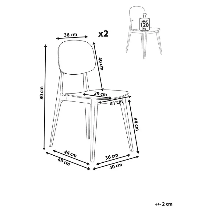 2er-Set Gartenstuhl KATTAVIA in Grün -  - 2 moderne Esszimmerstühle, H 80 cm, Sitz H 44 cm, Sitzfläche 39x41 cm, Basis 49x40 cm, max. Belastung 120 kg.
