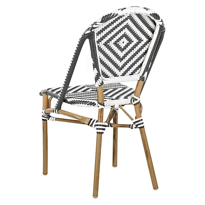 4er-Set Gartenstuhl RIFREDDO in Weiß/Schwarz/Braun -  - Schwarz-weißer Bistrostuhl aus Geflecht mit natürlichem Bambus-Look-Gestell.