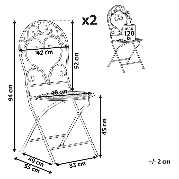 2er-Set Gartenstuhl ALBINIA in Rosa -  - 2er-Set klappbarer Metallstühle. Gesamt H 94cm, Sitz H 45cm, Sitz B 40cm, max. 120kg Last. Maße ca. (+/- 2cm).