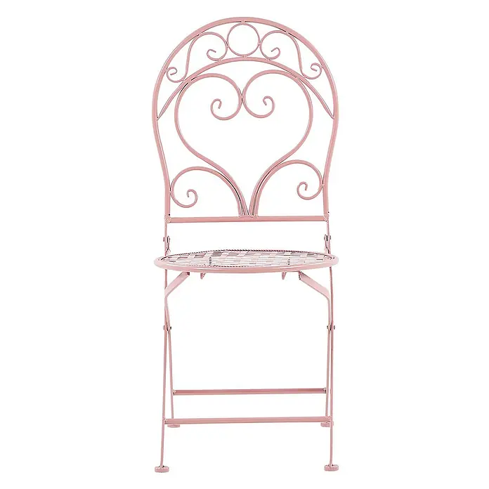 2er-Set Gartenstuhl ALBINIA in Rosa -  - Eleganter rosa Metallstuhl mit herzförmiger Rückenlehne und geflochtener Sitzfläche.