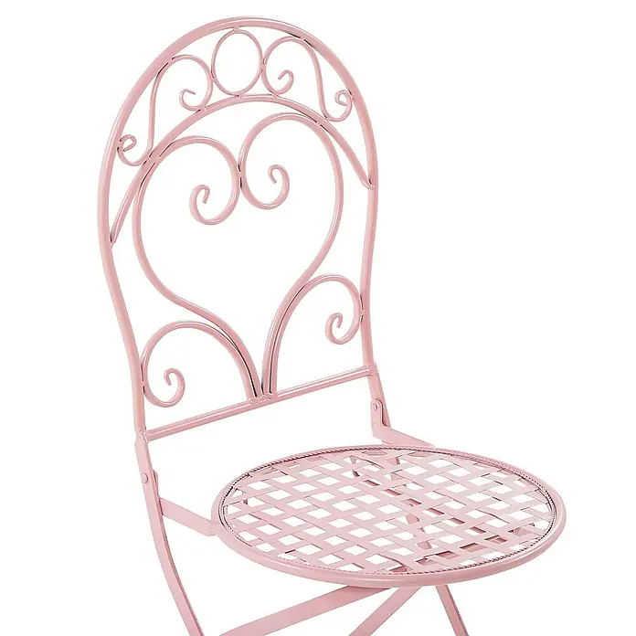 2er-Set Gartenstuhl ALBINIA in Rosa -  - Rosa Metallklappstuhl mit verziertem, geschwungenem Rücken und geflochtener Sitzfläche.