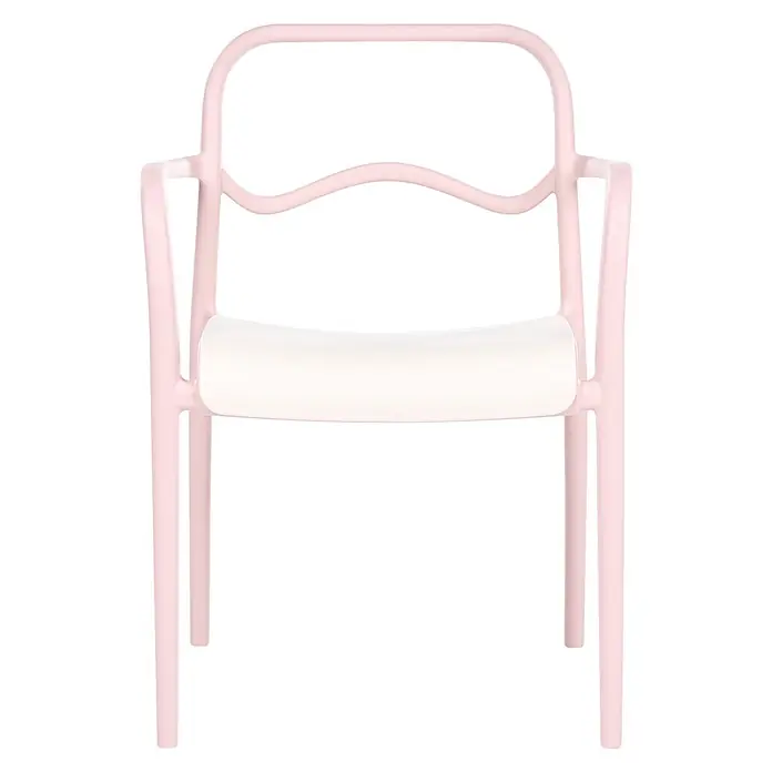 2er-Set Gartenstuhl THASOS in Rosa/Beige -  - Ein hellrosafarbener Sessel mit weißer Sitzfläche und abgerundeter, offener Rückenlehne.