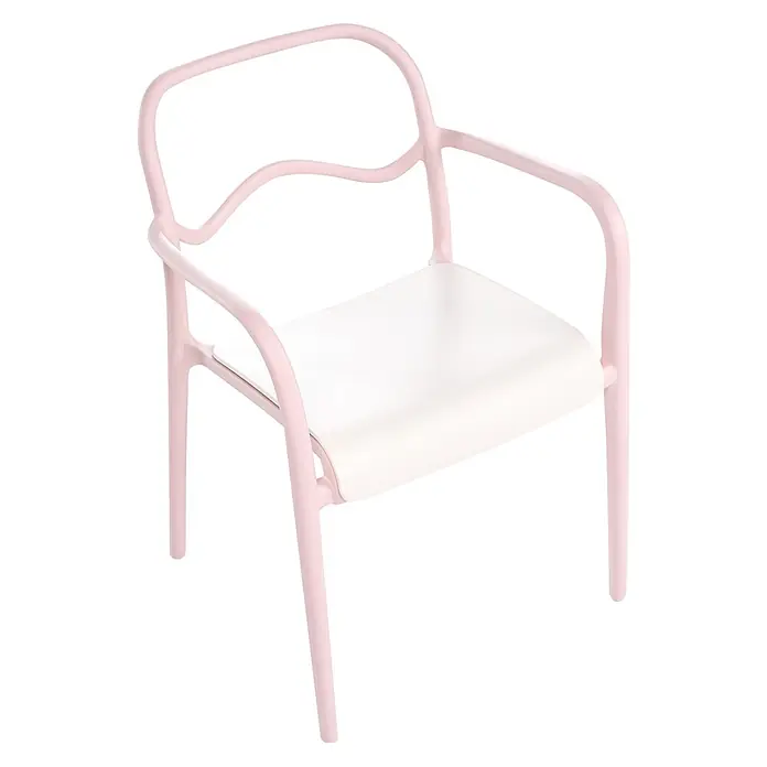 2er-Set Gartenstuhl THASOS in Rosa/Beige -  - Moderner Sessel mit rosa Gestell und weißer Sitzfläche. Er hat ein geschwungenes, abgerundetes Design.