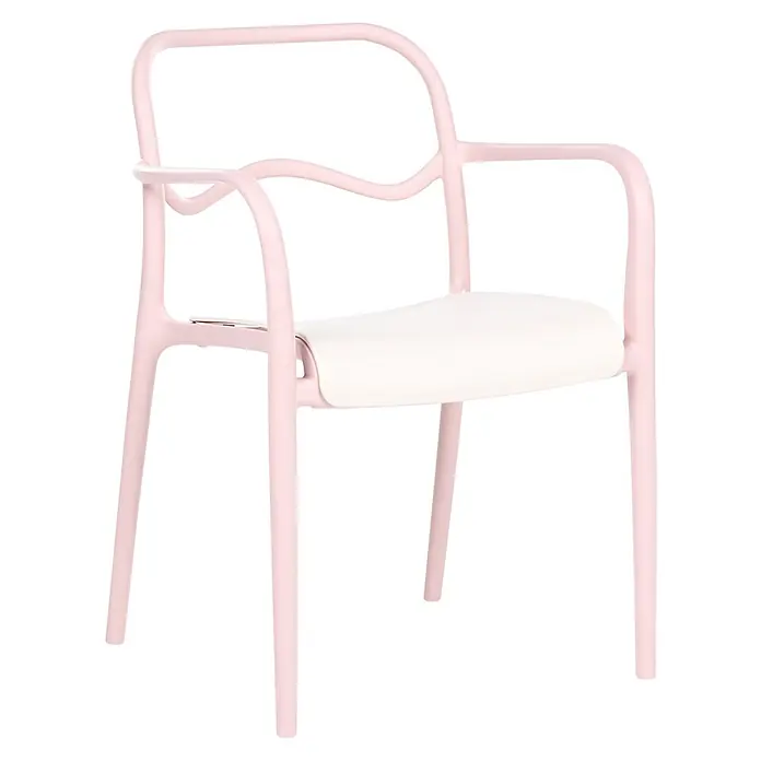 2er-Set Gartenstuhl THASOS in Rosa/Beige -  - Rosa Sessel mit weißer Sitzfläche, modernem gebogenem Rohrrahmen.