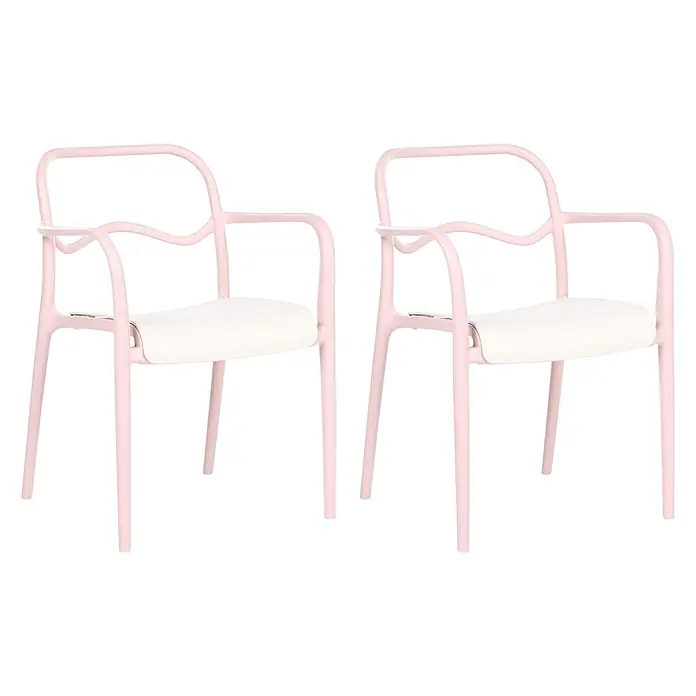 2er-Set Gartenstuhl THASOS in Rosa/Beige -  - Zwei moderne pinke Sessel mit weißen Sitzen.