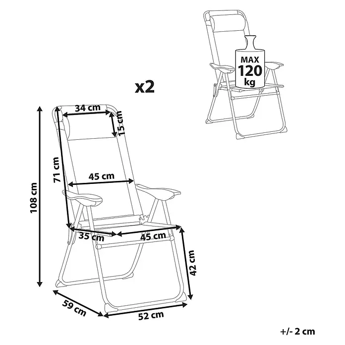 2er-Set Gartenstuhl ASINE in Beige/Schwarz -  - Zwei Klappstühle mit Maßen und 120 kg max. Belastbarkeit.