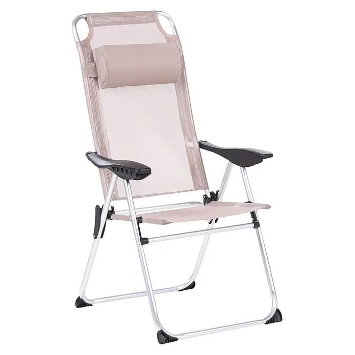 2er-Set Gartenstuhl ASINE in Beige/Schwarz -  - Beiger Klappliegestuhl aus Netzgewebe mit Aluminiumrahmen, schwarzen Armlehnen und verstellbarer Kopfstütze.