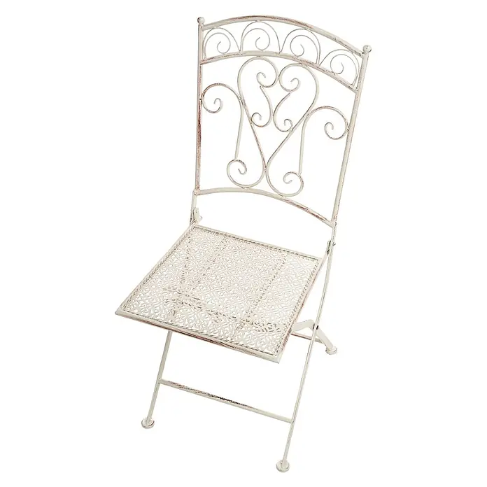 2er-Set Gartenstuhl JUINA in Beige -  - Klappstuhl aus weißem Metall im Antik-Look mit verzierter Rückenlehne und perforierter Sitzfläche.