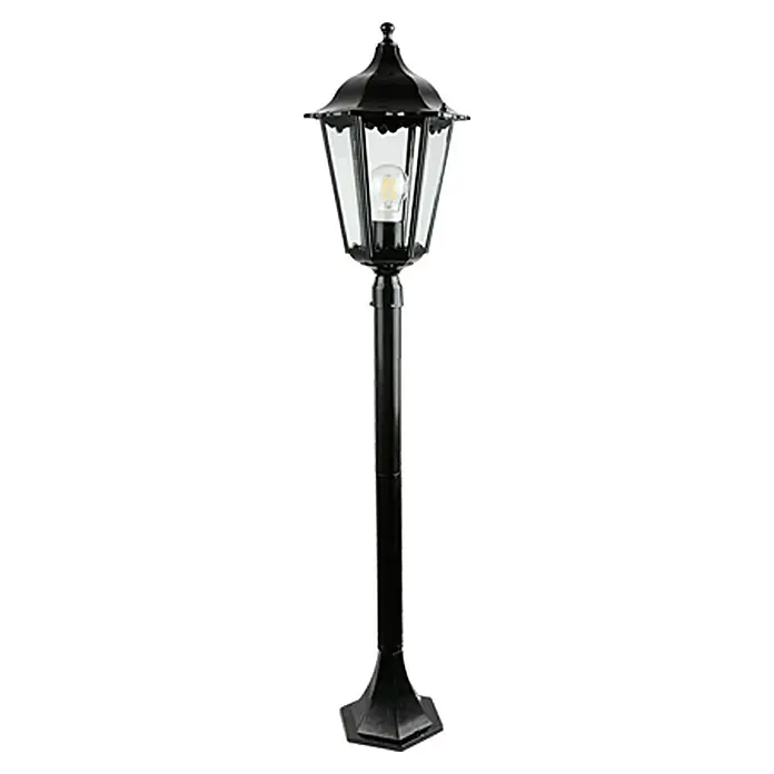 Starlux Turin Lámpara de pie para exterior - Color del marco: Negro, Sin bombillas - Lámpara de exterior negra con pantalla transparente y parte superior decorativa.