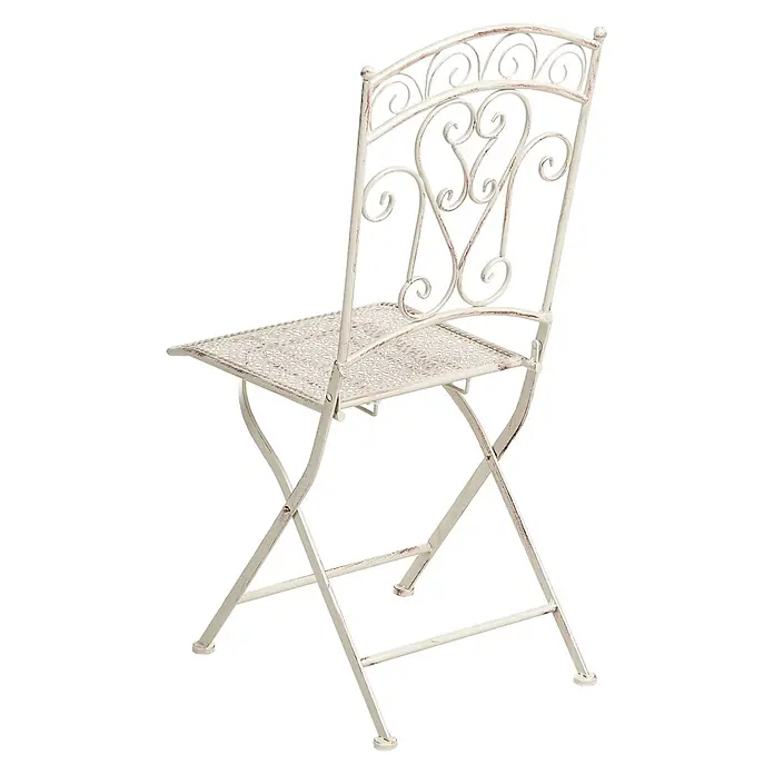 2er-Set Gartenstuhl JUINA in Beige -  - Antiker cremefarbener Metallklappstuhl mit verziertem Rücken und perforierter Sitzfläche.