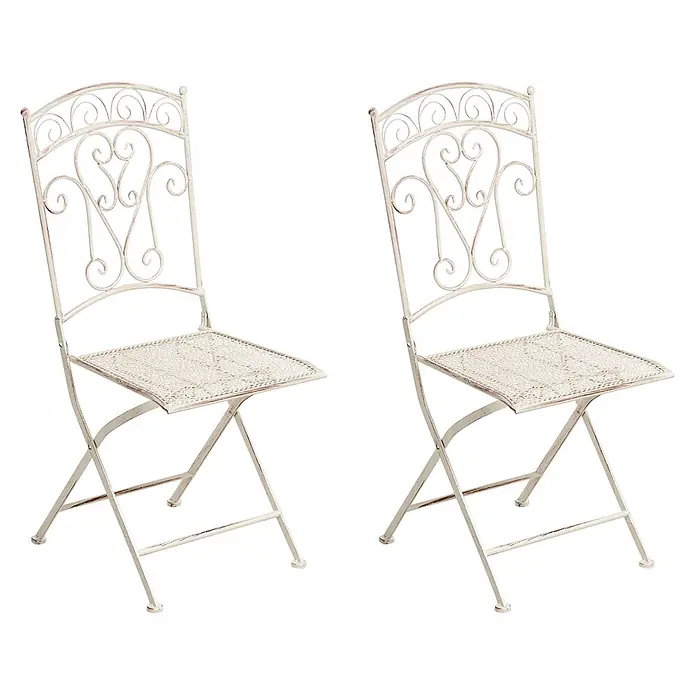 2er-Set Gartenstuhl JUINA in Beige -  - Zwei antike weiße, verzierte Klappstühle aus Metall.