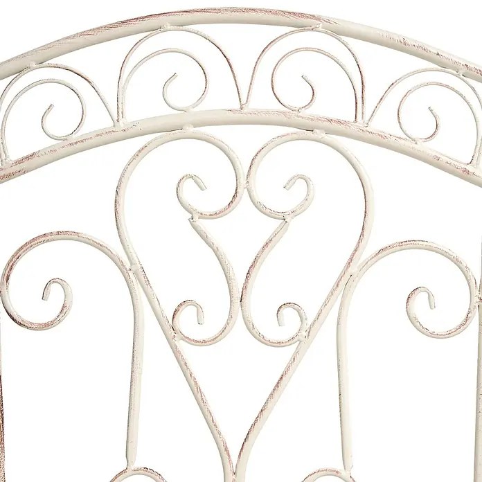 2er-Set Gartenstuhl JUINA in Beige -  - Abgenutztes cremefarbenes, verziertes Metallgeflecht mit Schnörkeln und Herzmotiven.