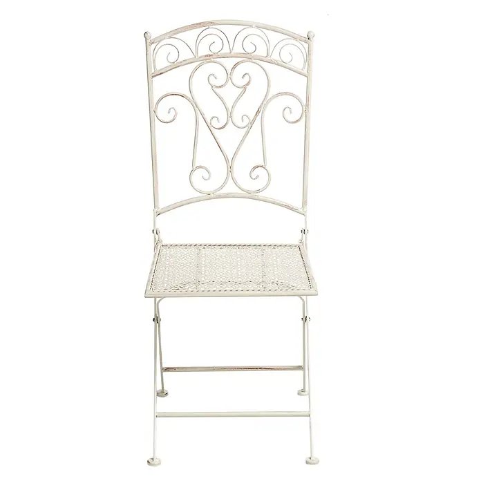 2er-Set Gartenstuhl JUINA in Beige -  - Weißer Metall-Klappstuhl im Antik-Look mit verziertem Rücken und perforierter Sitzfläche.