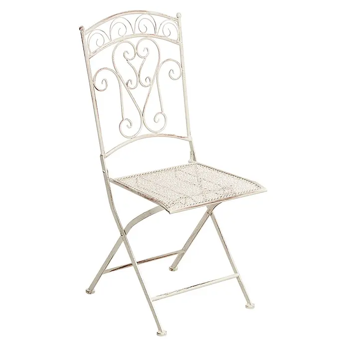 2er-Set Gartenstuhl JUINA in Beige -  - Weißer, antik wirkender Metall-Klappstuhl mit verziertem Rücken und perforierter Sitzfläche.