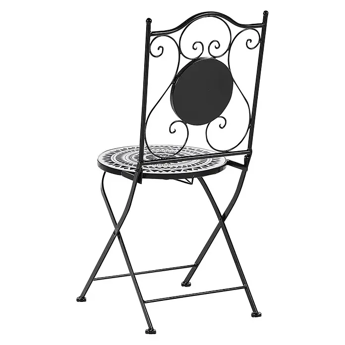 2er-Set Gartenstuhl COMISO in Schwarz/Weiß -  - Schwarzer Metall-Klappstuhl mit schwarz-weißem Mosaiksitz und ornamentalem Rückenteil.