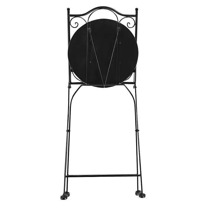 2er-Set Gartenstuhl COMISO in Schwarz/Weiß -  - Schwarzer klappbarer Bistro-Stuhl aus Metall mit dekorativer Rückenlehne, von hinten gesehen.