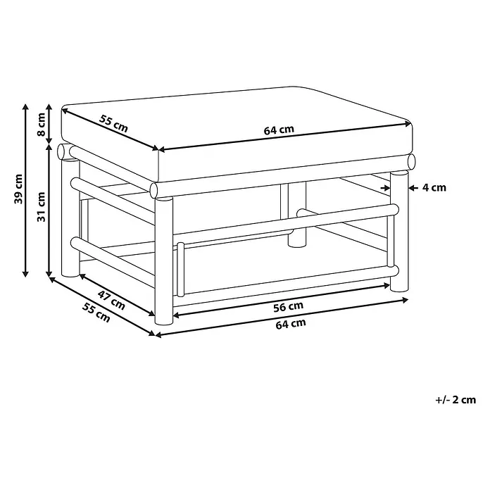 2-tlg Gartenstuhl CERRETO in Weiß/Braun -  - Rechteckiger Hocker mit gepolsterter Oberseite und Holzrahmen. Maße: Gesamthöhe 39 cm, Länge 64 cm, Breite 55 cm. Kissen 8 cm hoch.