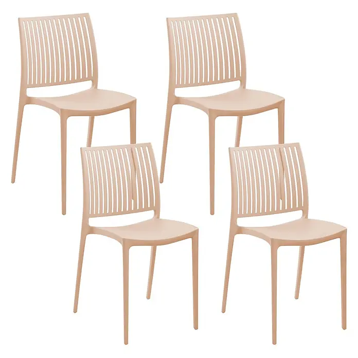 4er-Set Gartenstuhl ILLUMANI in Beige -  - Vier beige Plastikstühle mit Lamellenrückenlehnen.