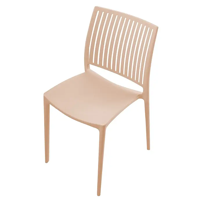 4er-Set Gartenstuhl ILLUMANI in Beige -  - Moderner beigefarbener Plastikstuhl mit Lamellenrückenlehne.
