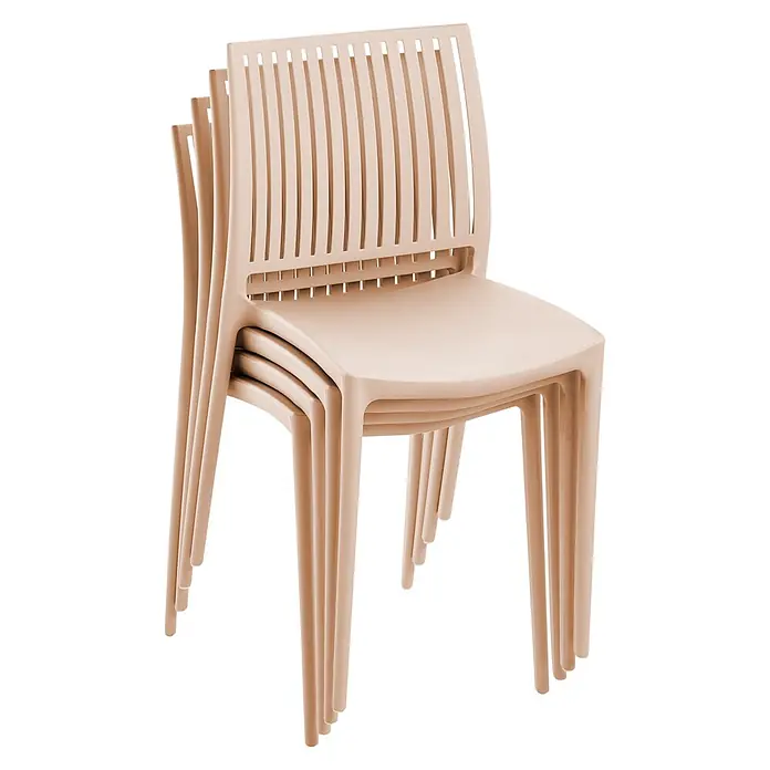 4er-Set Gartenstuhl ILLUMANI in Beige -  - Stapel hellbeiger Kunststoffstühle mit Lamellenrückenlehnen.