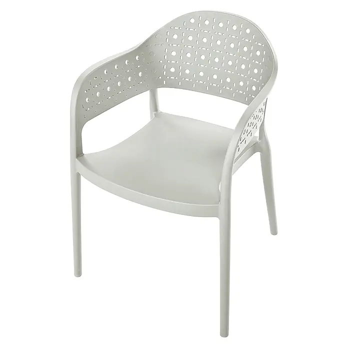 4er-Set Esszimmerstuhl NARINO in Grün -  - Hellgrauer Kunststoff-Sessel mit durchbrochener Rückenlehne und Armlehnen im Rattan-Stil.