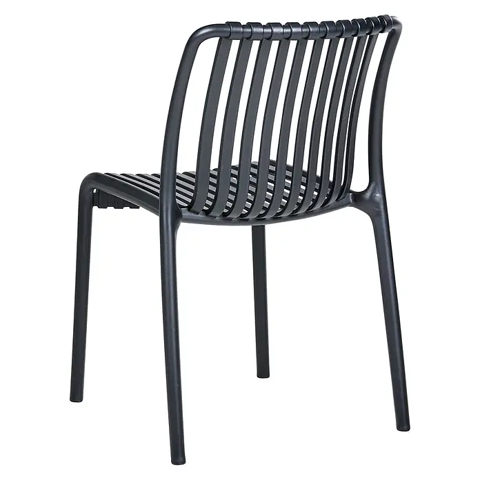 4er-Set Esszimmerstuhl ARICCIA in Schwarz -  - Dunkelgrauer Lamellenstuhl aus Kunststoff, von hinten gesehen.