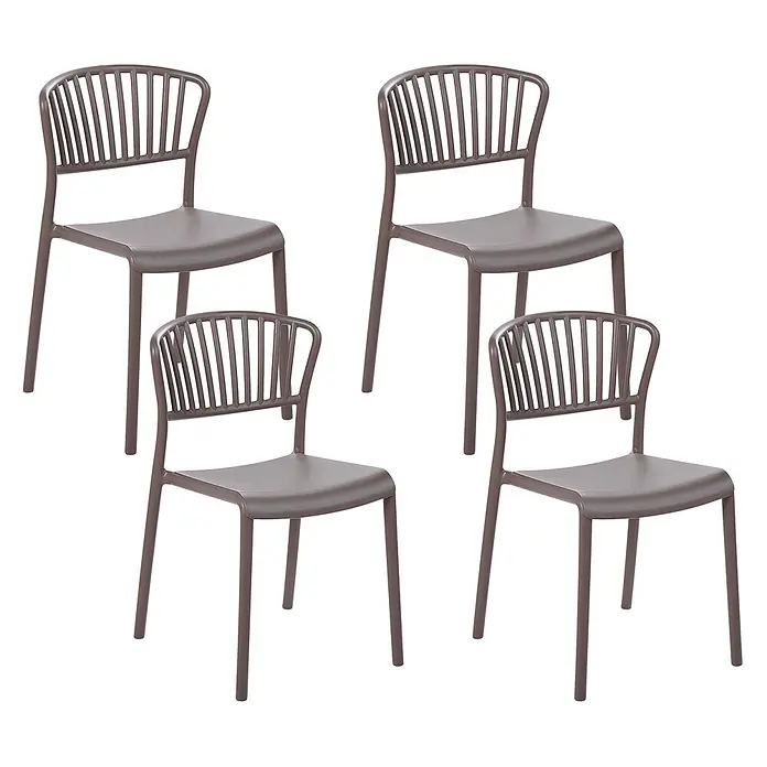 4er-Set Esszimmerstuhl GELA in Beige -  - Vier braune Stühle mit Lattenrückenlehnen aus Kunststoff, ideal für Ess- oder Außenbereiche.