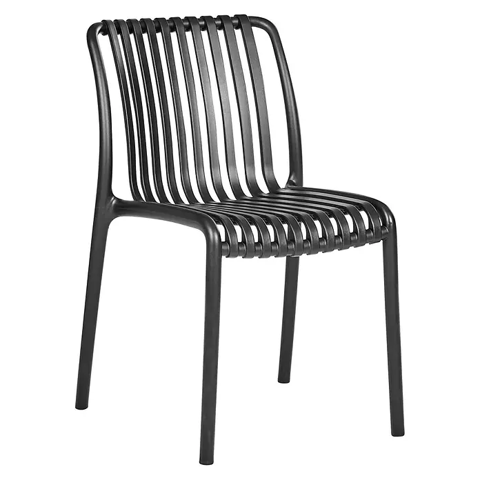 4er-Set Esszimmerstuhl ARICCIA in Schwarz -  - Dunkelgrauer Lamellenstuhl mit gebogener Rückenlehne und Sitzfläche, aus robustem Material.