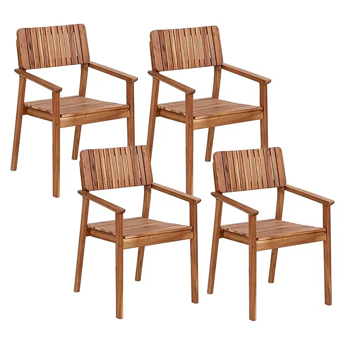 Beliani Gartenstuhl-Set AGELLO - 4 Stk., Akazienholz, Braun, B x T x H: 55 x 60 x 88 cm - Vier Terrassenstühle aus Akazienholz mit Lattenrosten und Armlehnen.